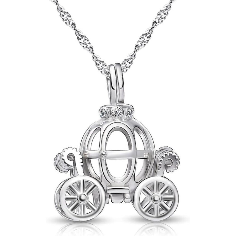 925 Sterling Silver Pumpkin Carriage Pendant Necklace,Bracelet